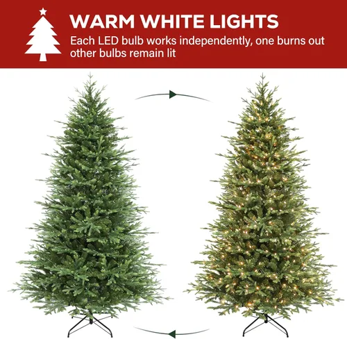 Vista 4 de Hykolity Árbol de Navidad preiluminado de 7.5 pies con follaje de Blanco cálido