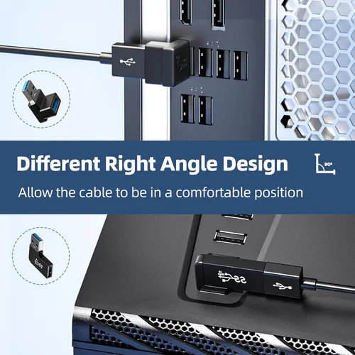 Vista 5 de Paquete de 6 adaptadores USB 3.1 de 180 grados y 90 grados, conector extensor USB A macho a hembra de ángulo izquierdo y recto para PC, laptop
