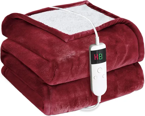Vista 11 de Manta térmica eléctrica de 50 x 60 pulgadas, manta eléctrica de franela suave y sherpa con 10 niveles de calefacción, se apaga automáticamente