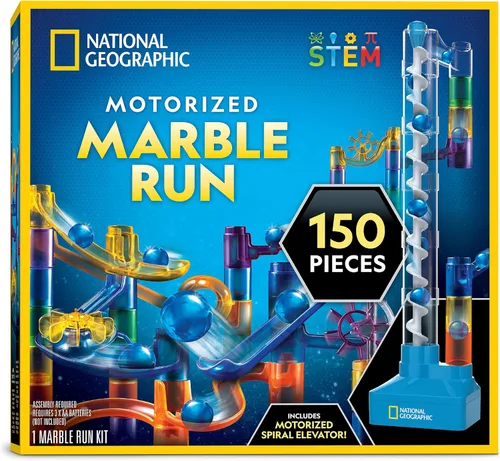 Vista 9 de National Geographic Marble Run con Elevador Motorizado, kit de laberinto de canicas de 95 piezas con elevación en espiral motorizada, 20 canicas