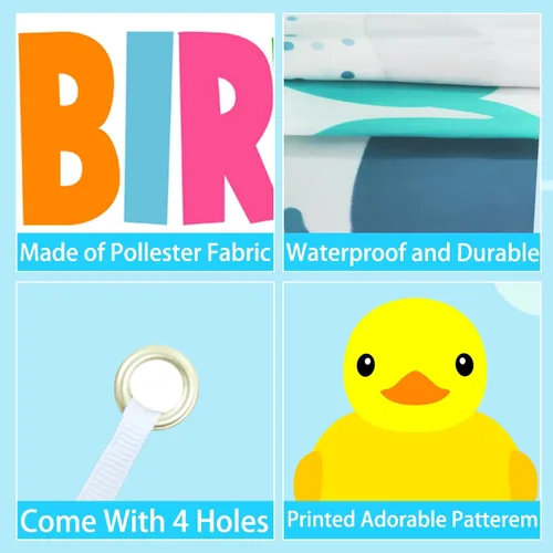 Vista 5 de Lindo cartel de dibujos animados de pequeño pato amarillo feliz cumpleaños revelación de género pato pato pato niños fiesta baby shower foto