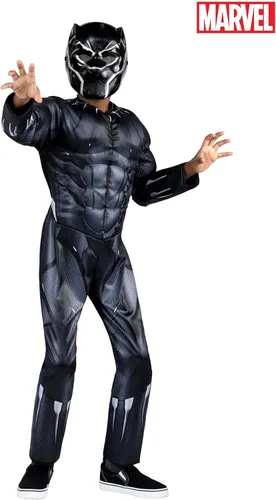 Vista 2 de Marvel Black Panther - Disfraz oficial de Halloween para jóvenes, overol acolchado de alta calidad con máscara de plástico