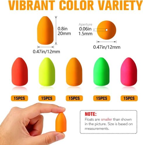 Vista 2 de Dovesun 220/104/80/60/54/52/42 piezas Pompano Rig Floats para Surf Pesca Bobbers de espuma para pesca con mosca Bobbers Floats Kit
