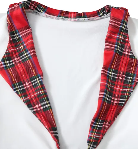 Vista 3 de SweatyRocks Conjunto de lencería para mujer con lazo frontal y falda, rojo (Red Tartan)