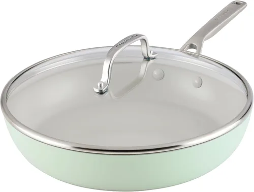 Vista 21 de Sartén para saltear y freír de cerámica anodizada dura con inducción antiadherente de KitchenAid, apta para lavavajillas, sartén antiadherente de 10