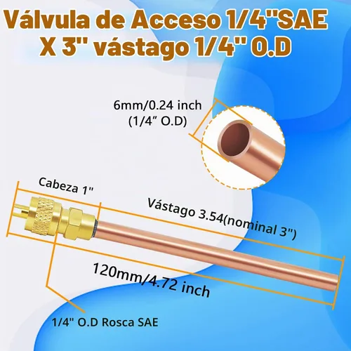 Vista 2 de Boltigen Válvula de servicio de acceso, válvula Schrader HVAC de relleno de cobre de latón con núcleo de vástago de 1/4 pulgadas SAE x 1/4 pulgadas