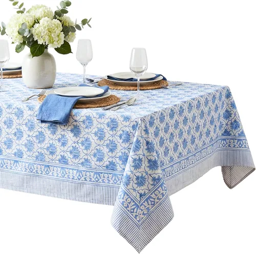 Vista 20 de ATOSII Amalfi - Mantel redondo de verano 100% algodón, estampado en bloques, para comedor, bodas, exteriores, fiestas, I Grand Millenial Farmhouse