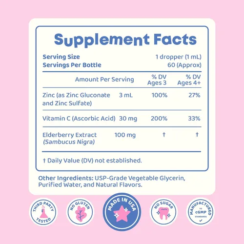 Vista 7 de JoySpring ZincBerry - Suplemento de zinc y vitamina para niños (2 fl oz) Gotas de apoyo inmunológico con sabor a saúco para niños de 3 a 16 años