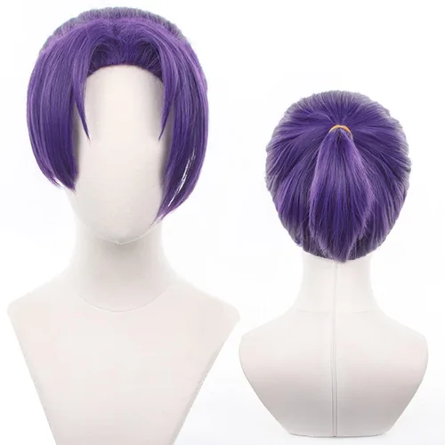 Vista 31 de Pelucas de anime verde oscuro para hombre, peluca corta y recta con flequillo para mujer, peluca COS para Halloween, Navidad, cómic, transmisión