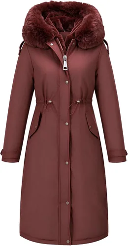 Vista 15 de RISISSIDA Women Winter Puffer Coat,Long Parka,Fur Trim Hood Beige