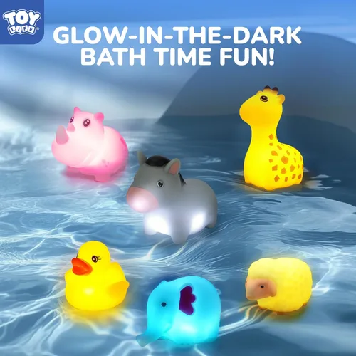 Vista 4 de TOY Life 12 piezas de juguetes de baño de animales que se iluminan para edades 1-3, juguetes de baño luminosos sin agujeros para niños, regalos