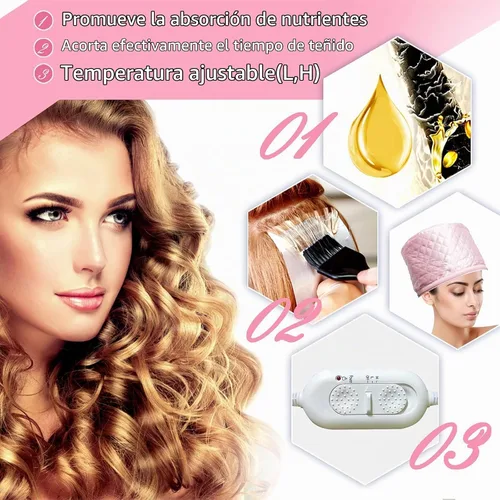 Vista 5 de Gorro térmico eléctrico de 110 V con 2 modos de control de temperatura para el cabello, spa, hogar, tratamiento térmico nutritivo para el cabello