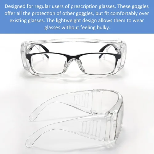 Vista 4 de Queekay Gafas de seguridad sobre anteojos Gafas de protección contra polvo, impacto y arañazos para hombres, mujeres, enfermeras, trabajadores
