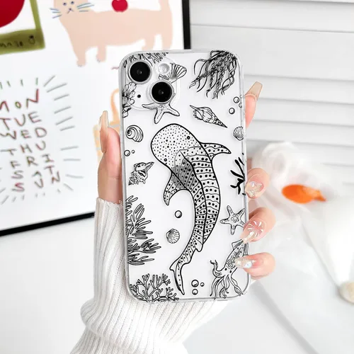 Vista 4 de NITITOP Funda para iPhone 13 Clear Sea Animal - Pez negro Pescado Negro