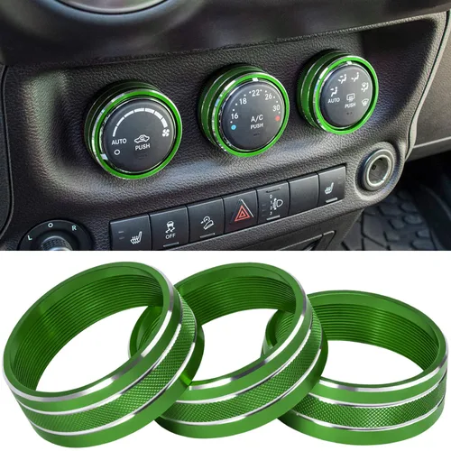 Vista 16 de Cubierta de botón de audio para aire acondicionado, decoración de anillo giratorio para interruptor, trim para Jeep Wrangler JK JKU Patriot Negro