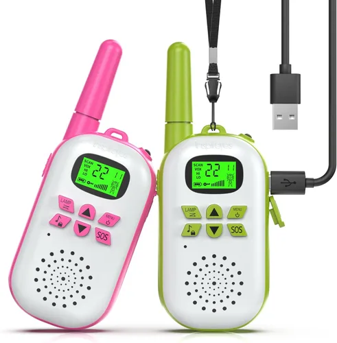 Vista 17 de Inspireyes Walkie Talkies para niños, paquete de 2 recargables de largo alcance, juguetes para niños y niñas de 3 a 12 años, juguete de radio de 2