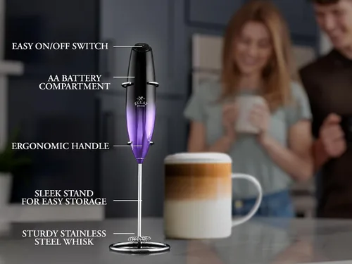 Vista 302 de Zulay Milk Boss Espumador de leche potente manual, hace espuma para latte, batidor para mezclar bebidas, café, miniespumador para capuchino, frappé