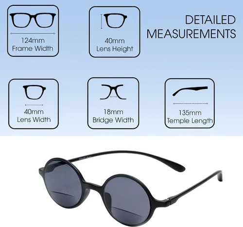 Vista 6 de Calabria 721SB Flexie - Gafas de sol bifocales redondas para hombres y mujeres, lentes de sol de lectura bifocales, flexibles, delgadas, ligeras