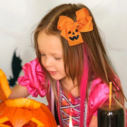 Vista 3 de Lazos para el pelo de calabaza para mujeres y niñas, 2 piezas de 4.5 pulgadas, lindo naranja para otoño, Acción de Gracias, Halloween, pasador