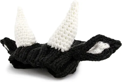 Vista 3 de Zoo Snoods - Disfraz de vaca para perro, disfraz de toro para perros (talla M) Soft knit snood ear warmer with hand-crocheted cow horns and ears