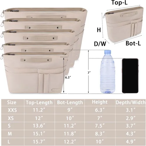 Vista 5 de HyFanStr Organizador de bolso para bolsos, organizador de bolsa de mano, bolsa con cremallera para mujer, organizador de bolso interior con 15