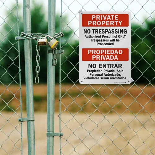 Vista 9 de SmartSign Letrero bilingüe "Propiedad Privada - No Trespassing" Aluminio de 10" x 14