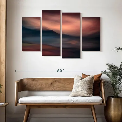 Vista 3 de Elefante Stock - Arte de pared Slocan Lake II - Lienzo horizontal de varios paneles - Decoración de pared de sala de estar de 4 piezas - Arte