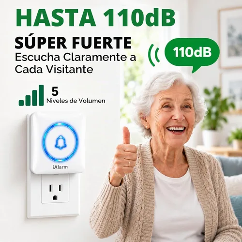 Vista 6 de Timbre inalámbrico con luz, 60 campanillas, color blanco