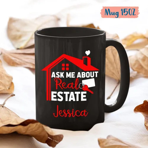 Vista 5 de Taza de bienes raíces, regalos de agente inmobiliario, regalo personalizado de taza de agente inmobiliario, tazas de café de agente de bienes