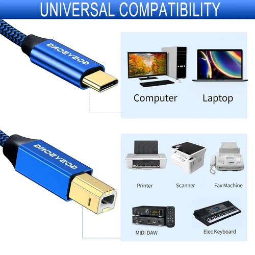 Vista 6 de Cable de impresora USB C a B de 3 pies, cable de impresora de alta velocidad compatible con impresoras, escáneres, faxes, teclados midi, grabaciones