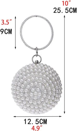 Vista 3 de Bolso de noche para mujer, bola redonda, bolso de boda, bolso de perlas artificiales Negro