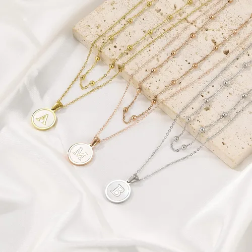 Vista 7 de ASHFUHZL Initial Necklaces for Women,18K Gold Silver Rose Gold Shell Letter Necklaces for Girls,Coin Pendants Stainless Steel Layered Initial
