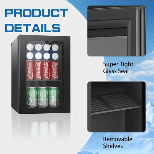 Vista 2 de Erivess - Refrigerador compacto independiente para bebidas, mini refrigerador para 24 latas/0.9 pies cúbicos con puerta frontal de vidrio reversible