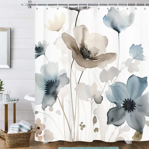 Vista 12 de Torich Cortina de ducha bohemia floral para baño, abstracta de mediados de siglo, decoración bohemia, cortinas de baño, flores botánicas, hojas