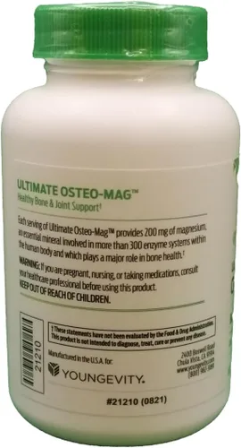 Vista 3 de Youngevity Ultimate Osteo-Mag Magnesio 200 + Vitaminas B6, B12, Folato - Cofactores esenciales para la salud ósea, apoyo al estrés, dientes sanos