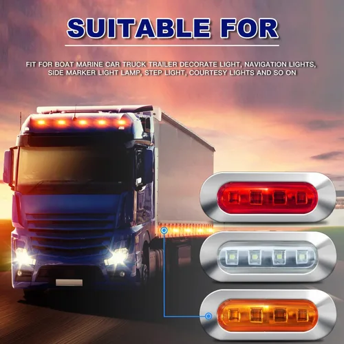 Vista 6 de ALFU 30 piezas 12-24V 4 luces indicadoras laterales LED para marcador de lado delantero, trasero y cola, lámpara de despeje para remolque, camión