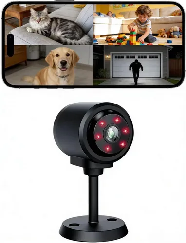 Vista 3 de Mini cámara WiFi 2.4G para casa de gato con calefacción (uso enchufable), 1080P HD, visión nocturna, detección de movimiento, ultra gran angular
