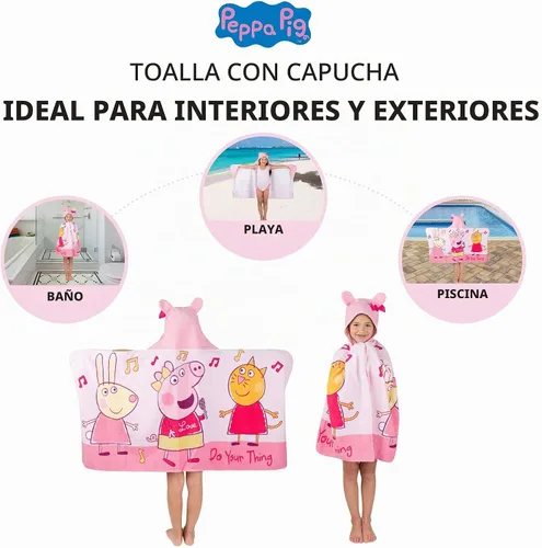 Vista 5 de Franco Peppa Pig - Toalla de rizo de algodón suave con capucha para niños, para baño/piscina/playa, 24 x 50 pulgadas, grande
