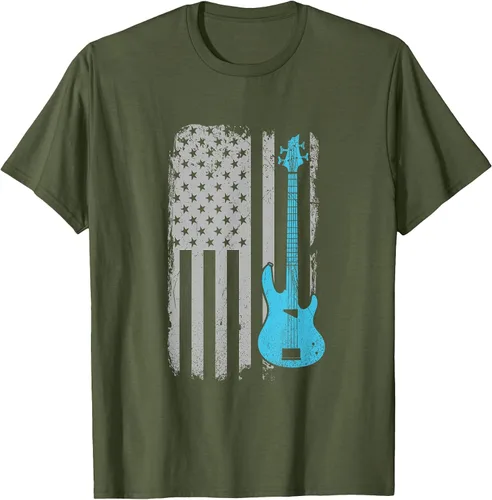 Vista 58 de Electric Bass Guitar Player American Flag Musician T-Shirt Asphalt Grey