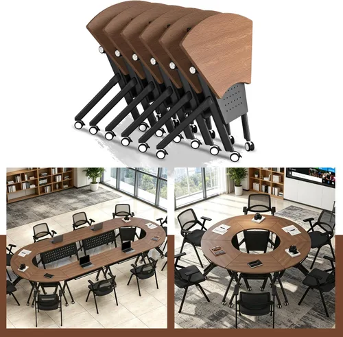 Vista 22 de Mesas de sala de conferencias, mesa de conferencias plegable con ruedas silenciosas, mesa trapezoidal de 47.2 pulgadas, mesa moderna para sala