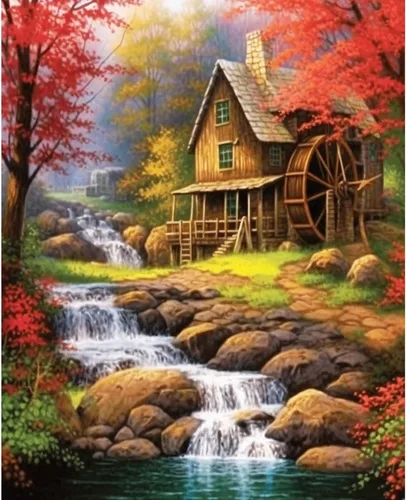 Vista 15 de Tucocoo Pintura de cabaña forestal por números para adultos, kits de pintura al óleo digital sobre lienzo con pinceles y pigmento acrílico, rueda