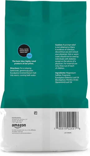 Vista 3 de Amazon Basics Ayuda para remojar sal de Epsom, aroma a eucalipto, 3 libras