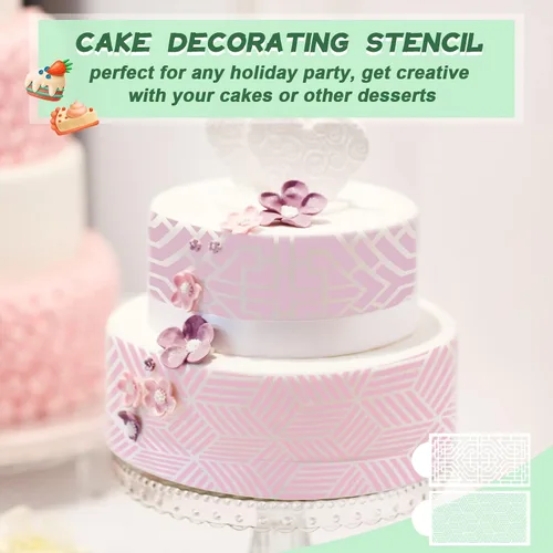 Vista 5 de 20 plantillas de decoración de pasteles, plantillas de decoración de pasteles de encaje hueco, plantillas florales para pasteles de boda, plantillas