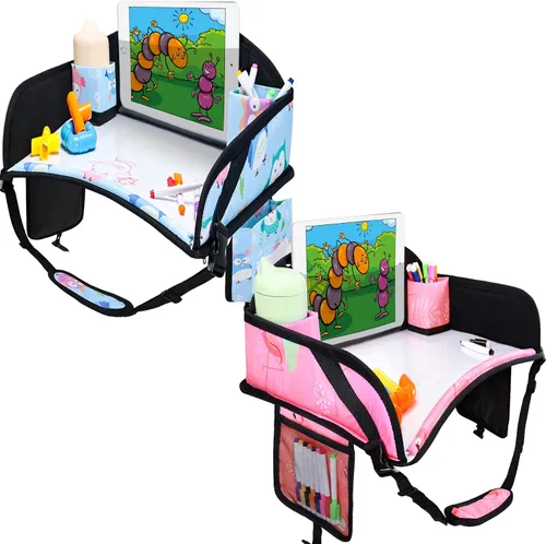 Vista 11 de 2 piezas Bandeja de viaje para niños, bandeja para asiento de coche para niños Viaje, Esenciales de viaje en carretera para niños con kit de dibujo