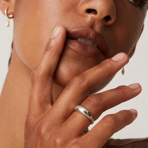 Vista 2 de PAVOI 14K Gold Plated Chunky Dome Ring Puffy Dome Stackable Rings Chunky Signet Ring for Women