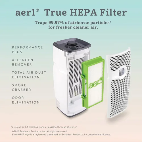 Vista 2 de Bionaire oficial - Filtro de aire de repuesto AER1 True HEPA para eliminar alérgenos, captura polvo, polen, humo y caspa de mascotas, compatible