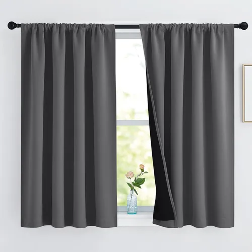 Vista 29 de NICETOWN Biscotti Beige 100% Cortinas opacas de 45" de largo para cocina, bolsillo con varilla para sótano completamente opaco, cortinas térmicas