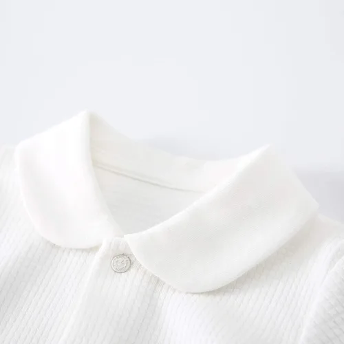 Vista 4 de pureborn Mameluco unisex para bebés y niñas, de algodón, para primavera, otoño, overol de una pieza, traje de bautismo, color blanco, 0-24 meses