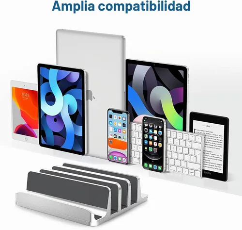Vista 4 de Soporte vertical para laptop para escritorio [versión actualizada], soporte de escritorio de aluminio con 3 ranuras que ahorra espacio