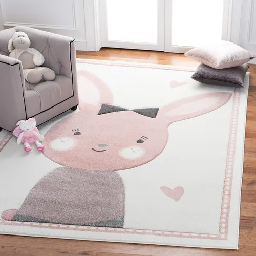 Vista 9 de SAFAVIEH Carousel Kids Collection - Alfombra decorativa de 2 x 3 pies, diseño de conejo, color gris y marfil, no desprende pelusa y de fácil